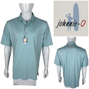 Johnnie O Mens Large Polo Shirt Newton Striped Green Striped UPF 50 Stretch NWT